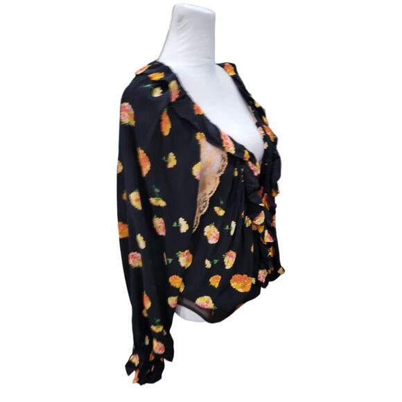 Free People Women's Poppy Floral Print‎ Lace Bodysuit Size Medium Black - Picture 14 of 16